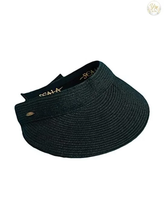 Womens Paper Braid Sun Visor Wide Brim Adjustable Velcro Hat Seaside