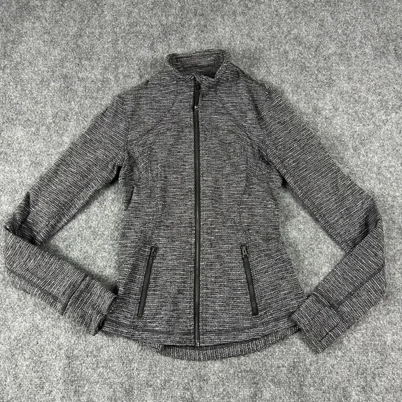 Lululemon Jacket Womens 4 Black‎ White Zip Up Full Zip Sweater Knit Athletic