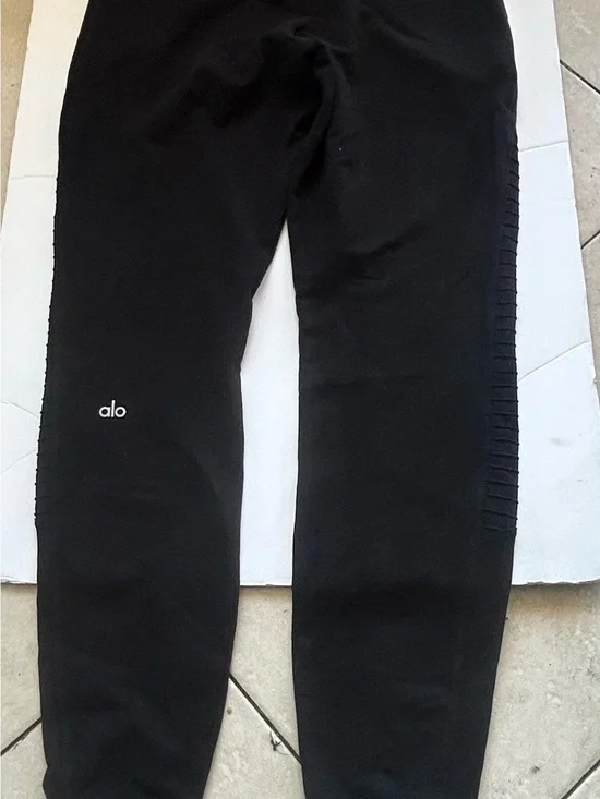 Alo Black Ribbed Joggers with Logo