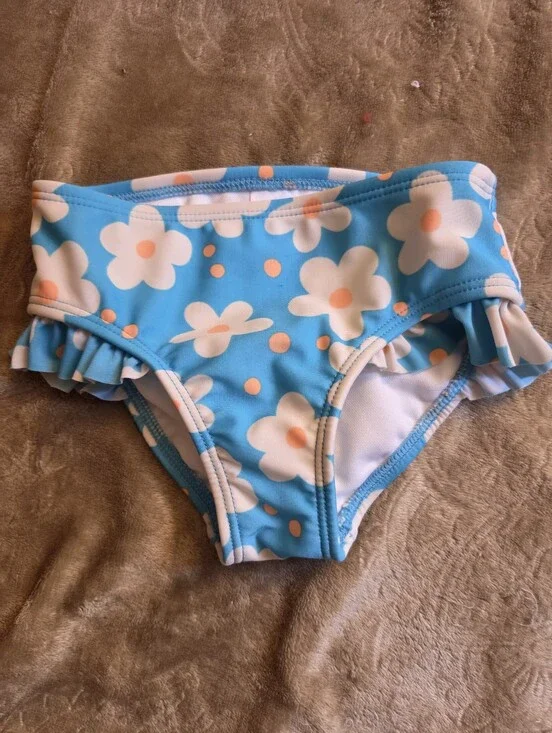 Cat & Jack Blue Floral Ruffle Swim Bottoms with Peach Accents