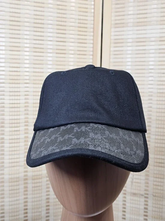 Michael Kors Black MK Monogram Brim Adjustable Baseball Cap One Size NWT
