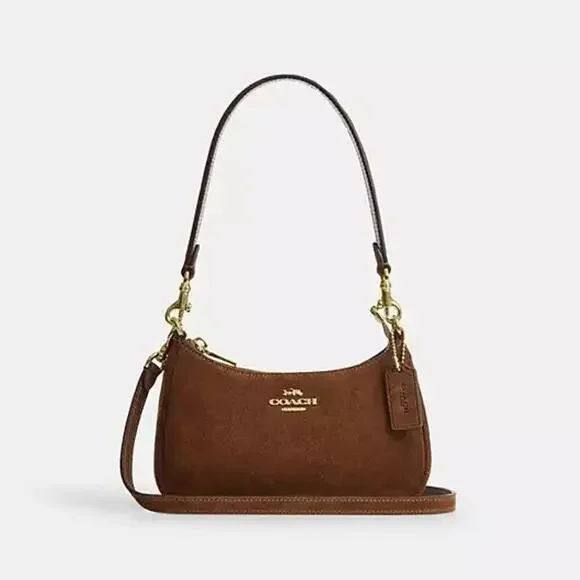 NEW‼️Coach Teri Mini Crossbody Bag CFF98 suede/Gold/Warm Brown