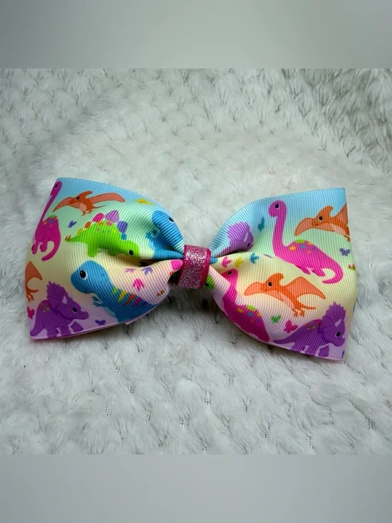Kids Dinosaur Print Hair Bow - Pink Accent
