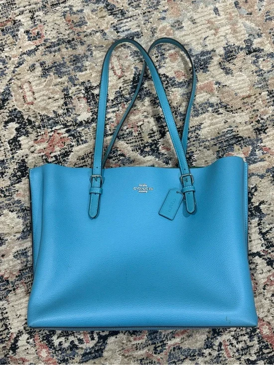Coach Mollie Tote in Pebbled Leather – Blue with Green Large tote 1671
