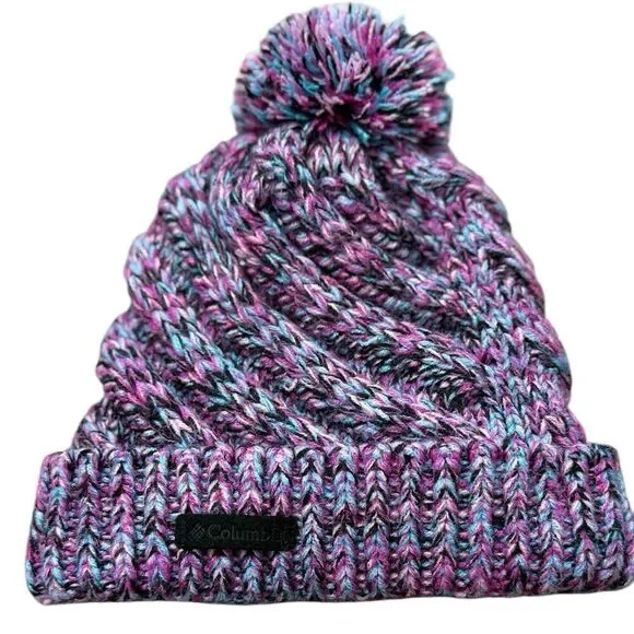 Columbia Purple & Blue Knit Kids Pom Pom Beanie