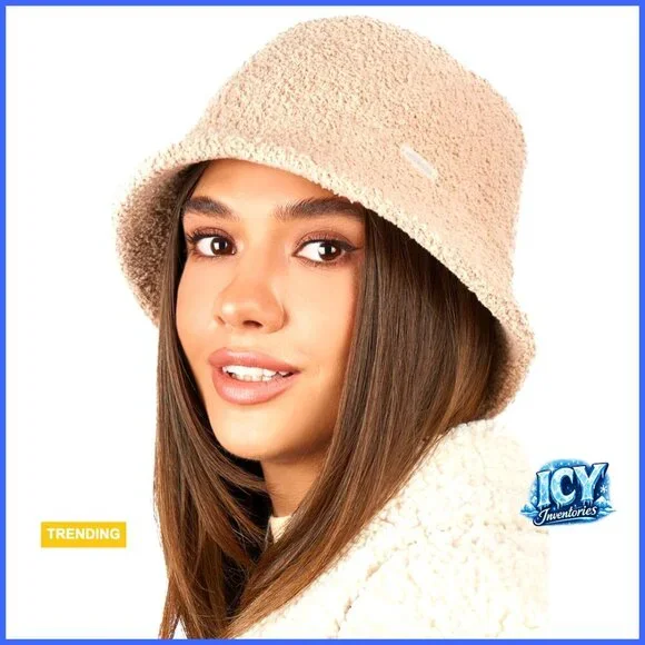 Adjustable Faux Fur Bucket Hat, Sherpa Lined, One Size Fits Most, Winter
