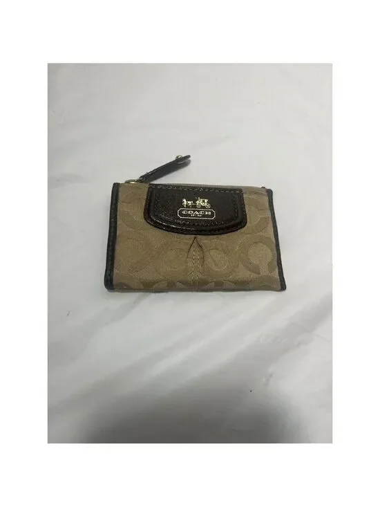 Coach Madison Op Art Mini Skinny Signature ID Card Coin Purse Khaki Brown