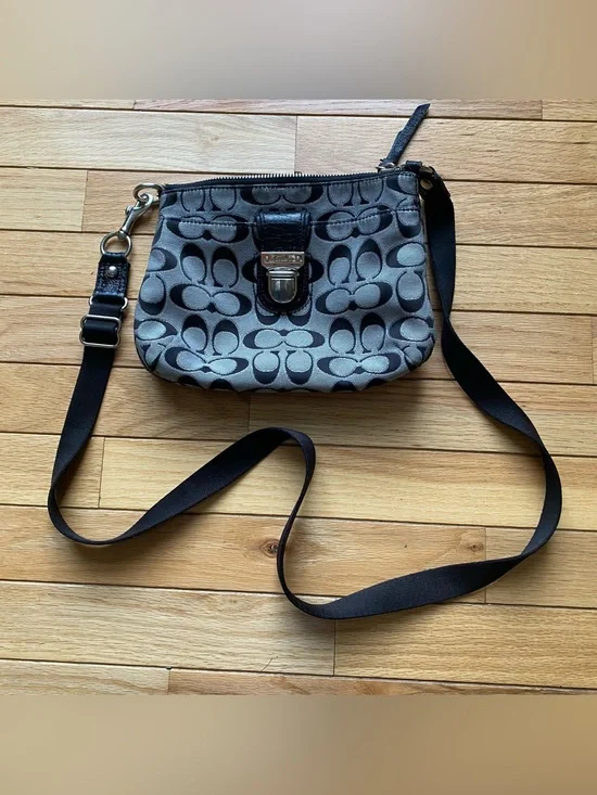 Coach Gray Signature Crossbody with Black Trim