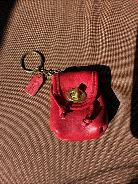 Coach red vintage daypack key fob