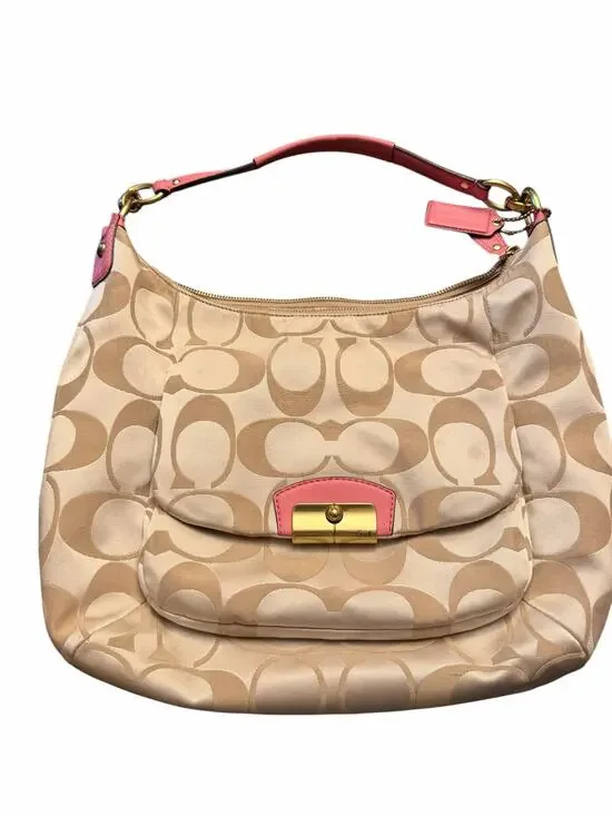 Coach Satchel Signature C Cream and Pink