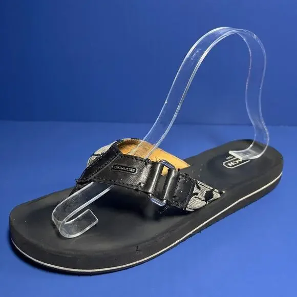 Coach Jada‎ Monogram Leather Sandals Black Womens 7.5B A1563