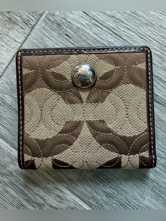 Vintage Coach Chelsea Signature Brown Canvas Credit Card Wallet Snap Button Zip