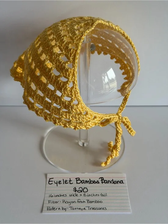 Handmade Yellow Crocheted Eyelet Bamboo Bandana