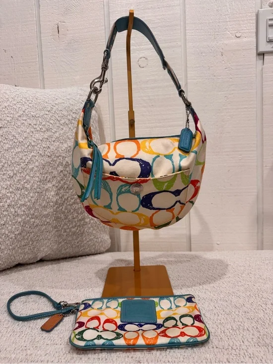 vintage Coach Hamptons Weekend Scribble Hobo Bag w/ matching wristlet