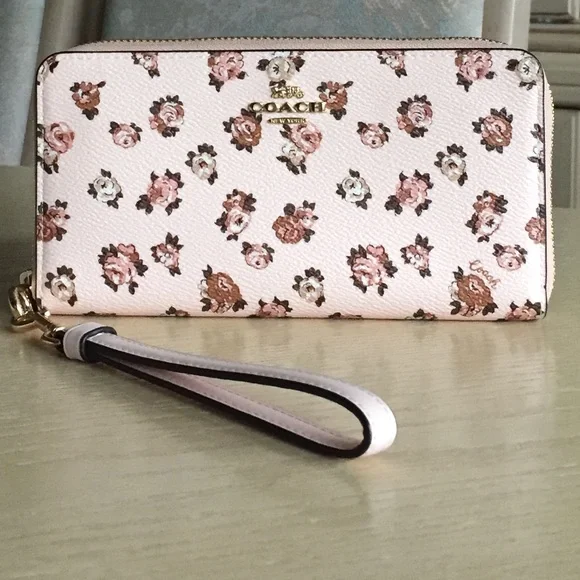 Coach Rosette Print Blush Multi Wallet Wristlet