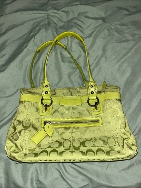 Coach Signature Canvas Shoulder Tote in Lime