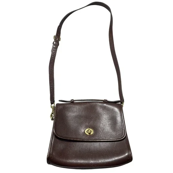 Vintage COACH COURT Brown Leather Crossbody Satchel Bag Handbag‎ Purse 9870 USA