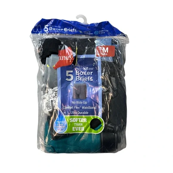Hanes Boxer Briefs Boys M Multicolor‎ 5-Pack Tagless Comfort Flex No Ride Up
