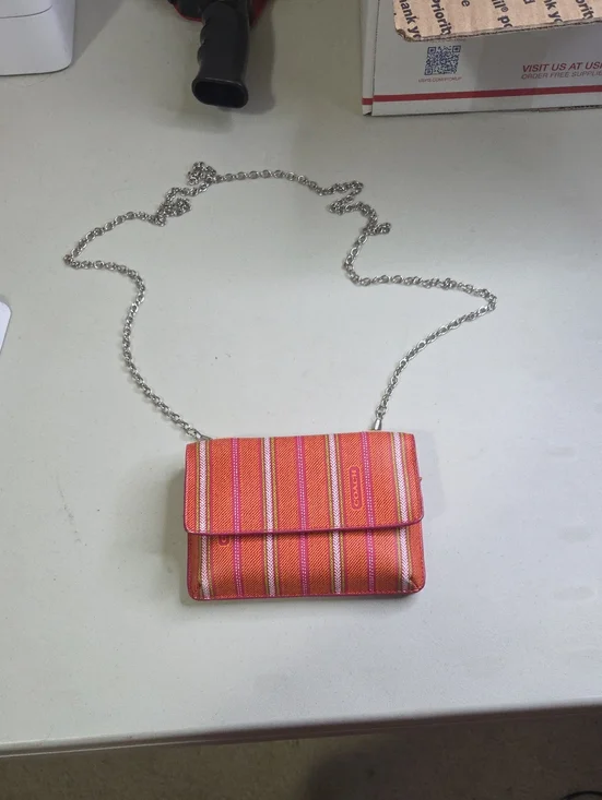 Coach Legacy Weekend Ticking Orange and Pink Striped Crossbody