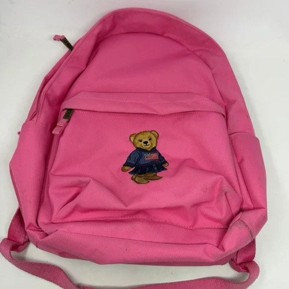 Polo Ralph Lauren Backpack Girls Pink Polo Bear Embroidered Canvas EUC