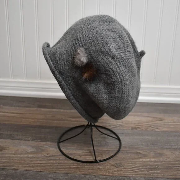 Semo Beret Hat Knit Mohair Pom Pom Korea Neutral Minimalist Academia Preppy