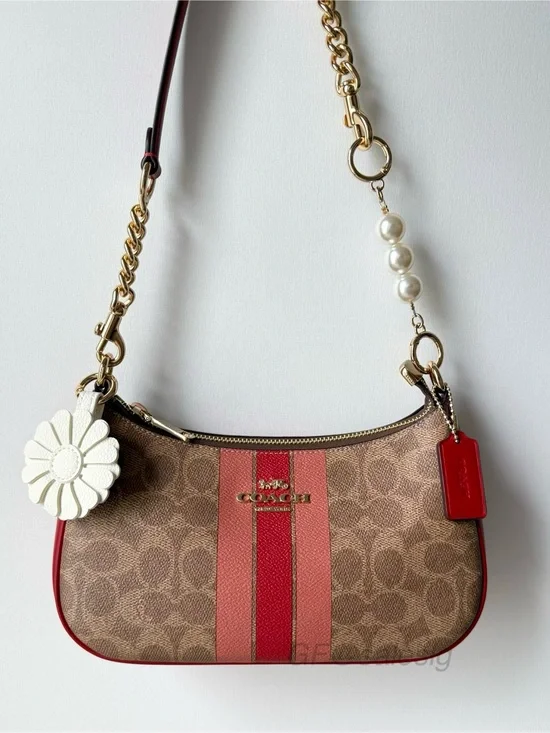 Coach Teri Shoulder Bag In Signature With Stripe Gold/Tan CAL81-Elevated NWT