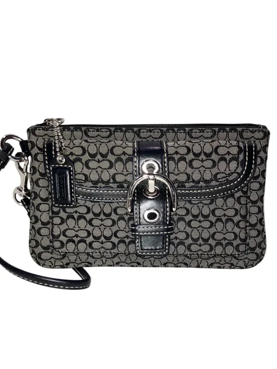 Y2K Vintage Coach Black Gray Soho Signature Logo Canvas Wristlet Wallet NWOT