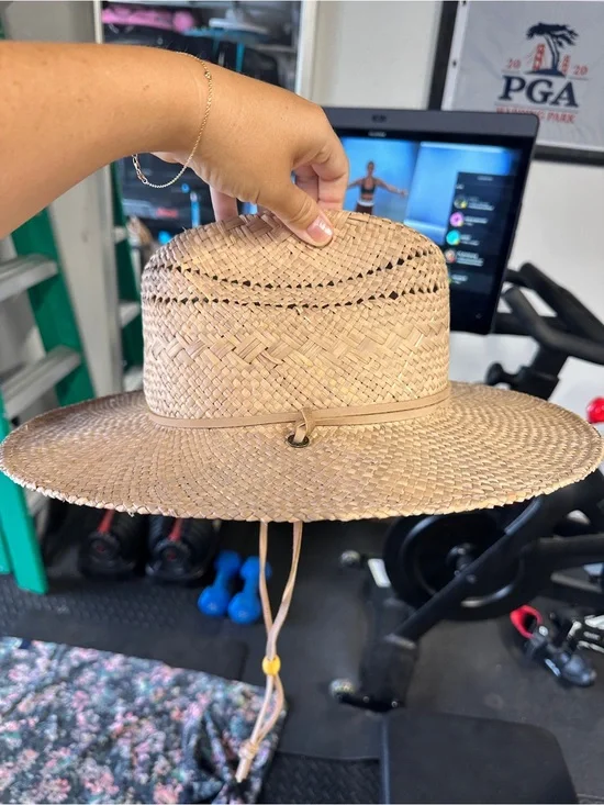 Natural Straw Beach Hat with Chin Cord - Unbranded