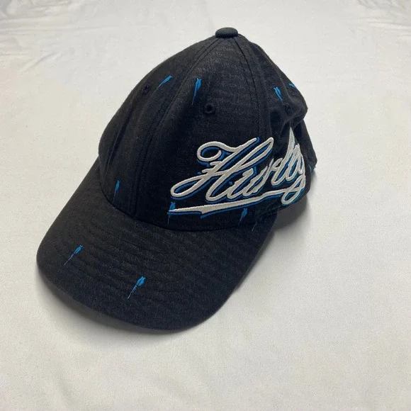Hurley Boys Flexfit Hat Black Blue Paint Drip Script Logo BAFOENGH Skater Cap