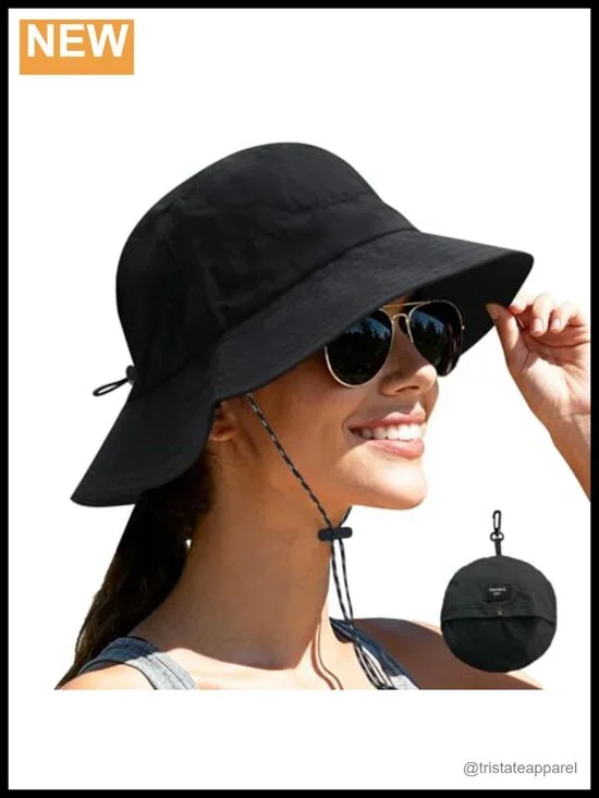 Packable Sun Bucket Hat for Women Waterproof Quick Dry Detachable Chin Strap