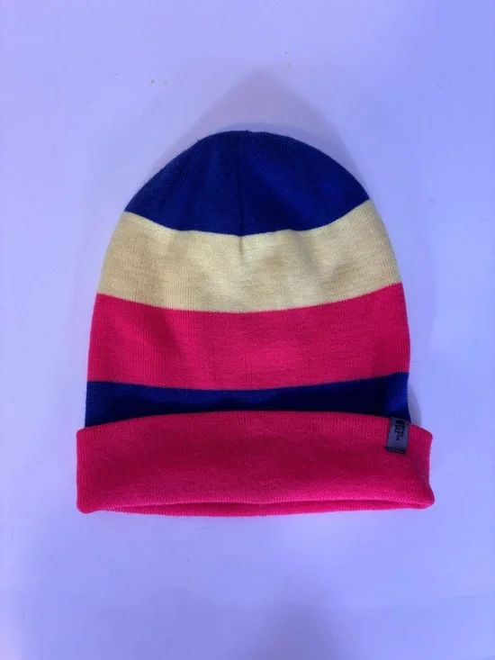 The North Face Unisex Stripe‎ Winter Cuffed Beanie Hat- Navy, Yellow & Pink