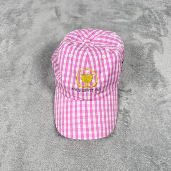 Ahead Womens OSFA Baseball Cap Pink Gingham Presidents Cup Golf American Flag