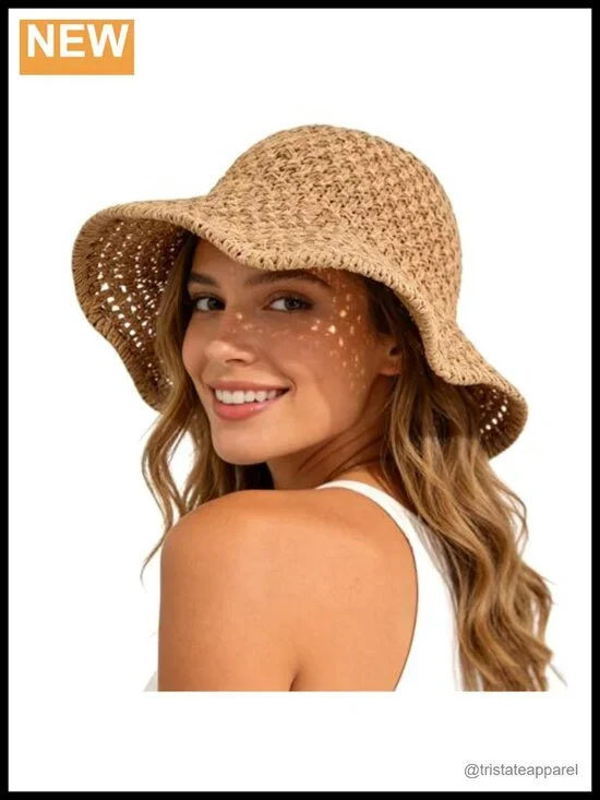 Wire Brim Straw Bucket Hat UV Protection Packable Women Sun Hat