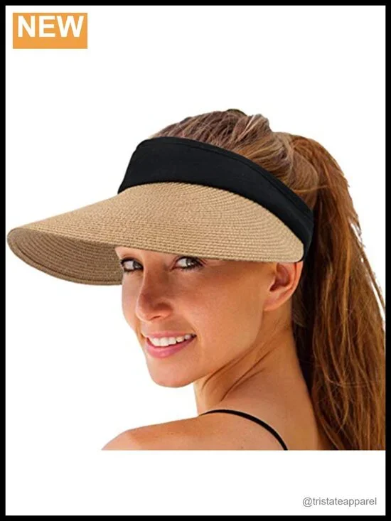 Foldable Straw Sun Visor Hat for Women Women's Wide Brim UV Protection Summer