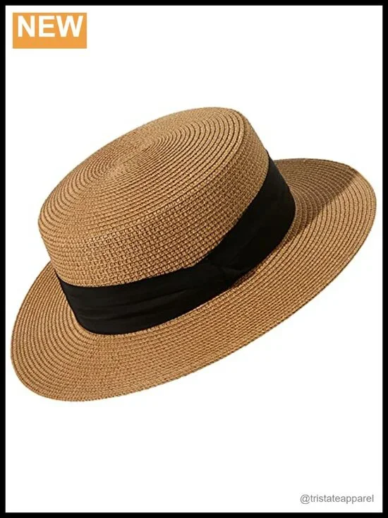 Women's Wide Brim Straw Boater Hat Foldable Packable Beach Sun Hat