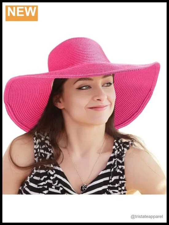 Wide Brim Straw Sun Hat UV Protection Adjustable Chin Strap Foldable Packable