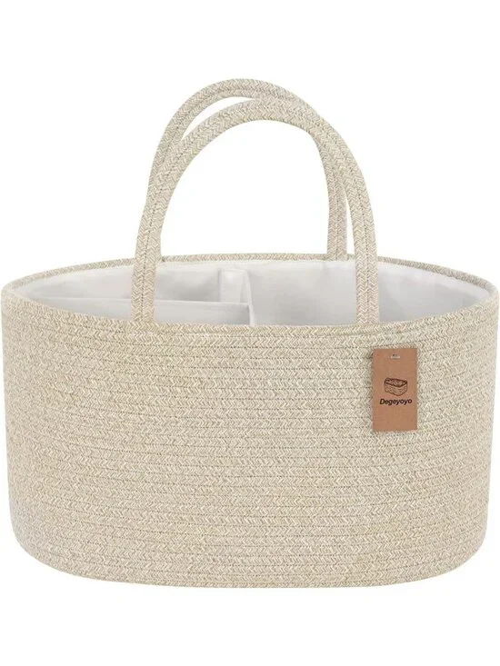 Stylish Baby Diaper Caddy Organizer - Cotton Rope Storage Basket for Nursery
