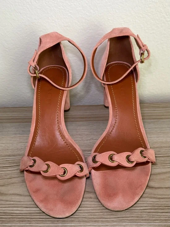 Coach Pink Suede Braided Strap Ankle-Heel Sandals