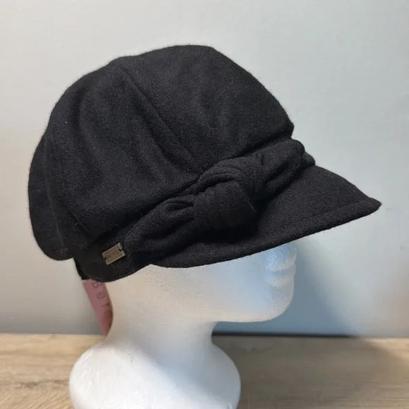 Betmar New York Black Newsboy Cap Womens OS Baker Boy Cabbie Hat Bow NWT
