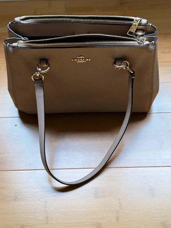 Coach Taupe Pebbled Leather Double Zip Tote