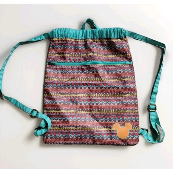 Disney Parks Animal Kingdom Safari‎ Print w/ Mickey Drawstring Backpack Boho Bag