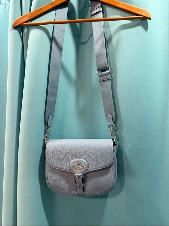 Coach Light Blue Pebble Leather Crossbody with Buckle Detail