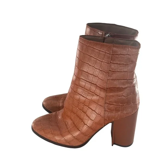 Coach Ankle Boots High Heel Brielle Crocodile Embossed Leather Women 7 Camel