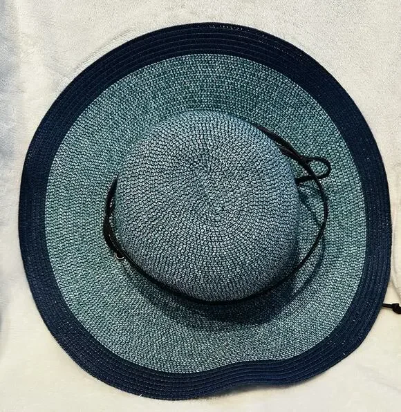 Sloggers Blue Wide Brim Sun Hat Garden Beach UPF Style Womens Sz Med 22.5 Resort