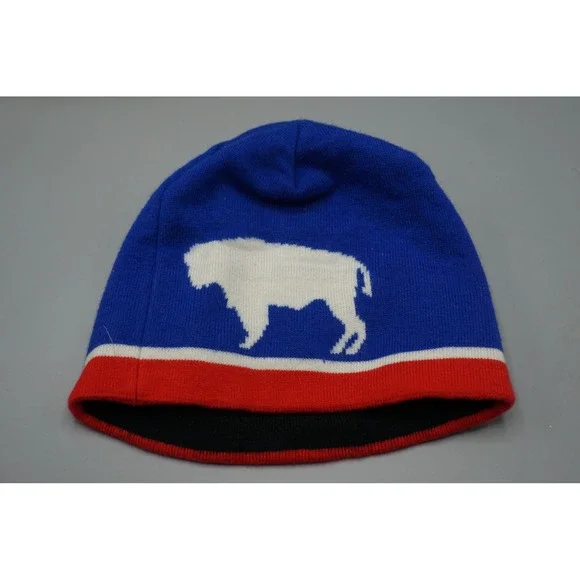 Patagonia‎ Kids Buffalo Beanie Blue Red White Wool Blend Fleece Lined Hat ONE