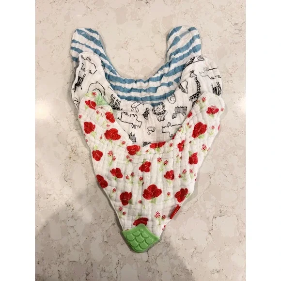 Nuby Cotton Muslin Bandana Teething‎ Bibs Set of 3 Patterned Unisex Reversible