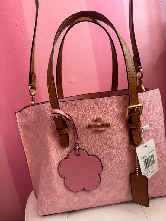 Coach Pink Mollie with Tan Handles and Gold Hardware