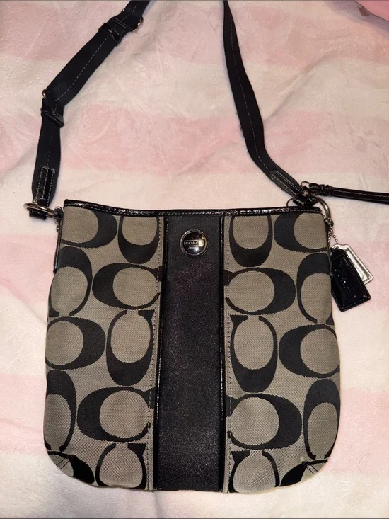 Coach Black & Khaki Signature Crossbody with Patent Trim