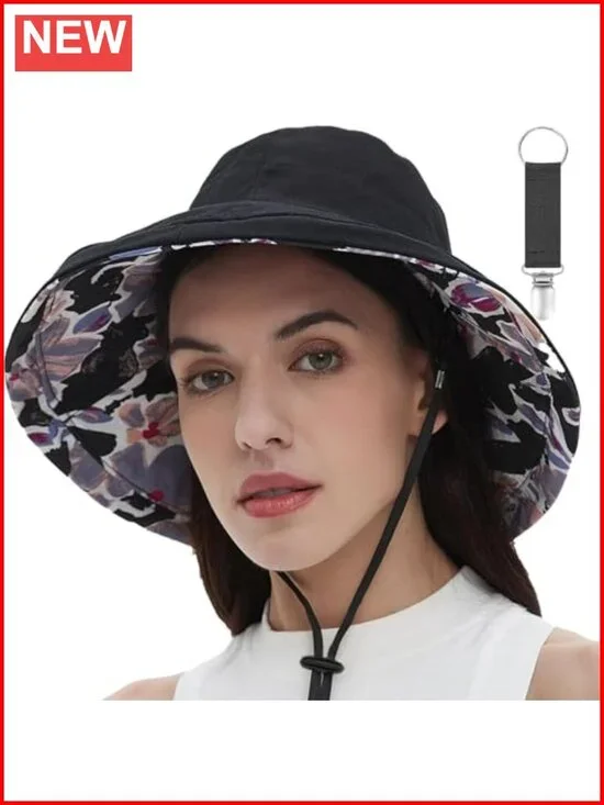 Women's Reversible Bucket Sun Hat UPF50+ Wide Brim Packable Cotton Hat with