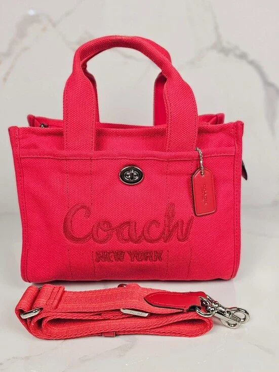 Coach Canvas Tote Bag Red New York Logo Crossbody Shoulder Purse‎